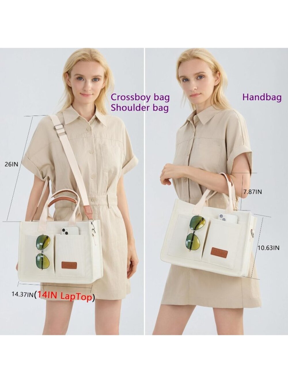 Women's Beige Travel Nurse Teacher Purse Laptop Tote Crossbody HandbagsWomen's B - Picture 2 of 6